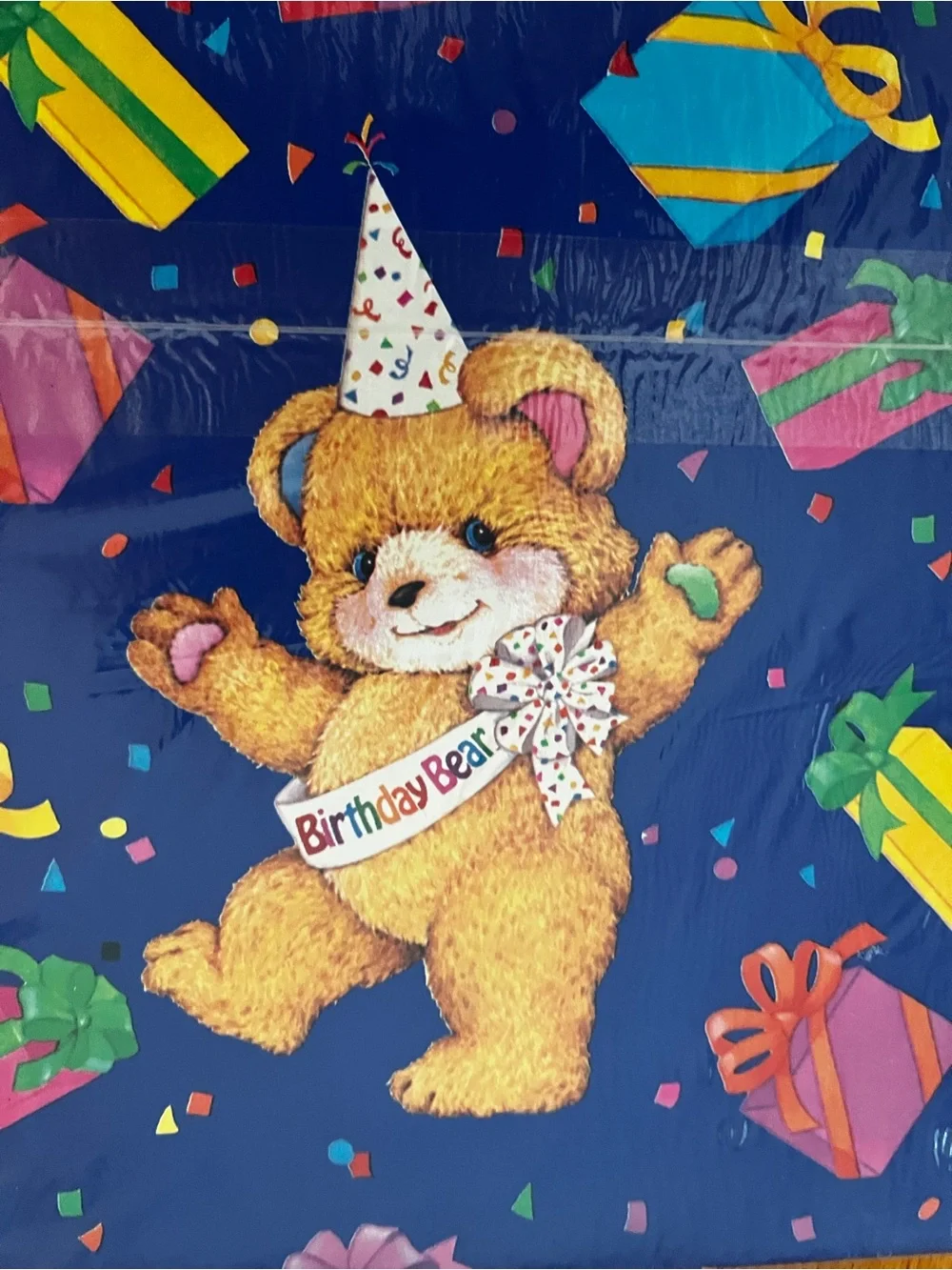 VTG 90s Carlton Cards Birthday Blue & Presents Bear Gift Wrap - 2 Pack